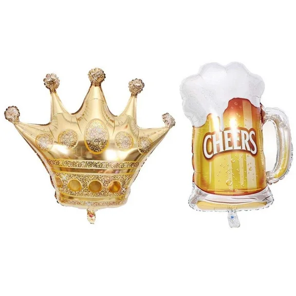 Gold Crown Beer Mug Foil Balloons Party Decor Set Balloons