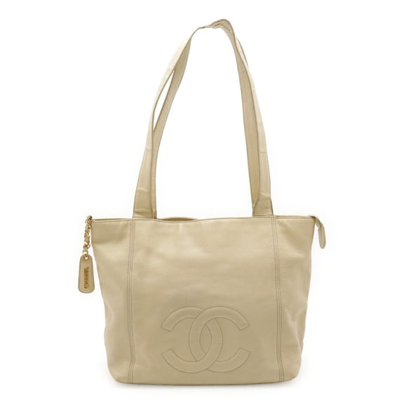 Pre-Owned CHANEL Coco Mark Tote Bag Shoulder Caviar Leather Beige (Fair)