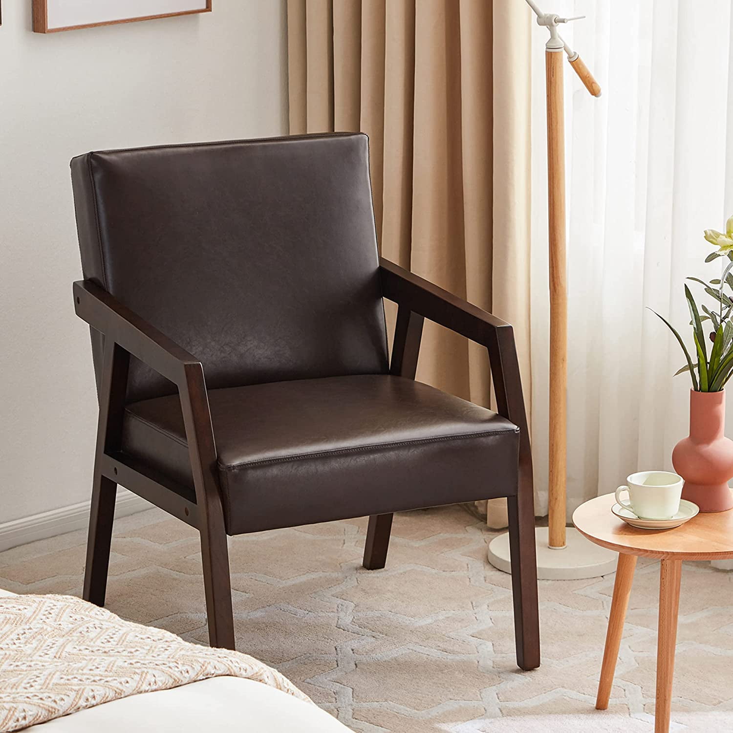 HUIMO Accent Chair, Wooden Arm Chair, MidCentury Modern Chairs