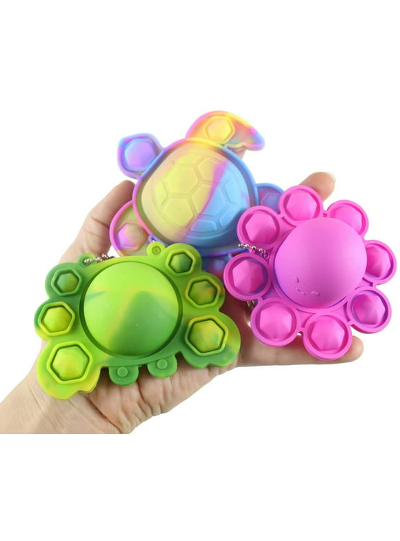 SET OF 3 - Animal Flip Inside Out - Crab, Octopus, Turtle - Bubble Pop Flip Fidget Toy - Push Poke Bubble Wrap - Happy Sad - Popper Sensory Stress Toy OT (Random Colors)