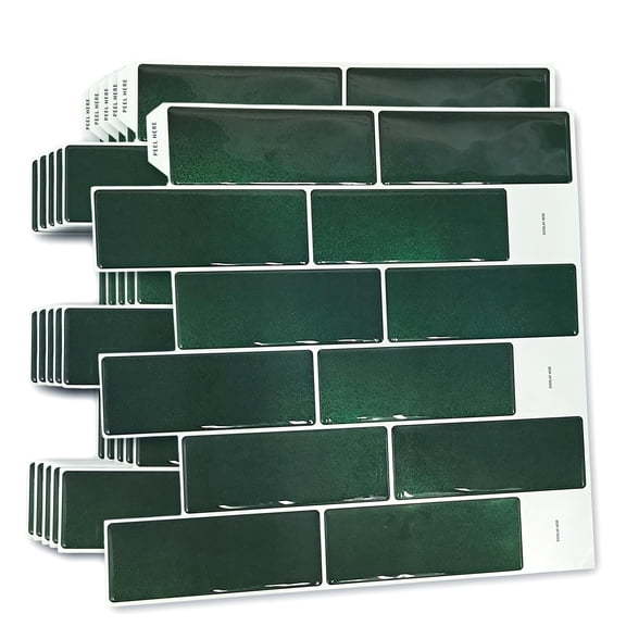 WALPLUS 6 PCS 3D Self Adhesive Peel and Stick Backsplash Wall Tiles for Bathroom Green Stone Classic Blend 12 x 12 in