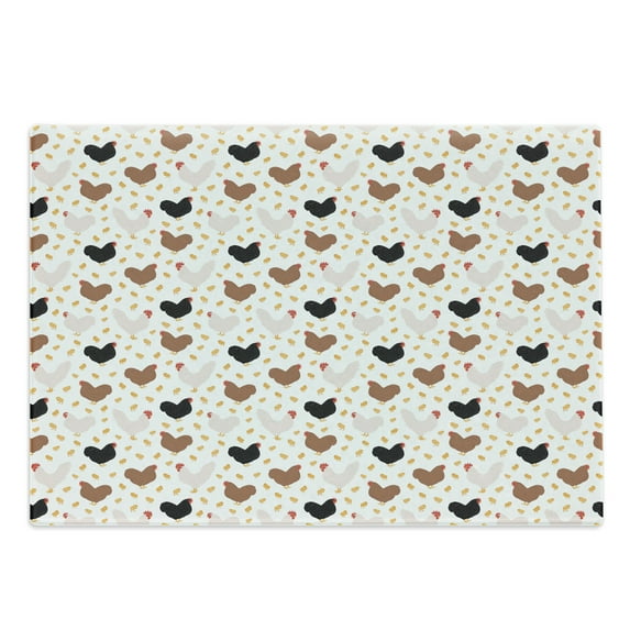 Hen and Chicks Cutting Board, Farm Themed Continuous Pattern with Cartoon Domestic Birds and Babies, Decorative Tempered Glass Cutting and Serving Board, in 3 Sizes, by Ambesonne