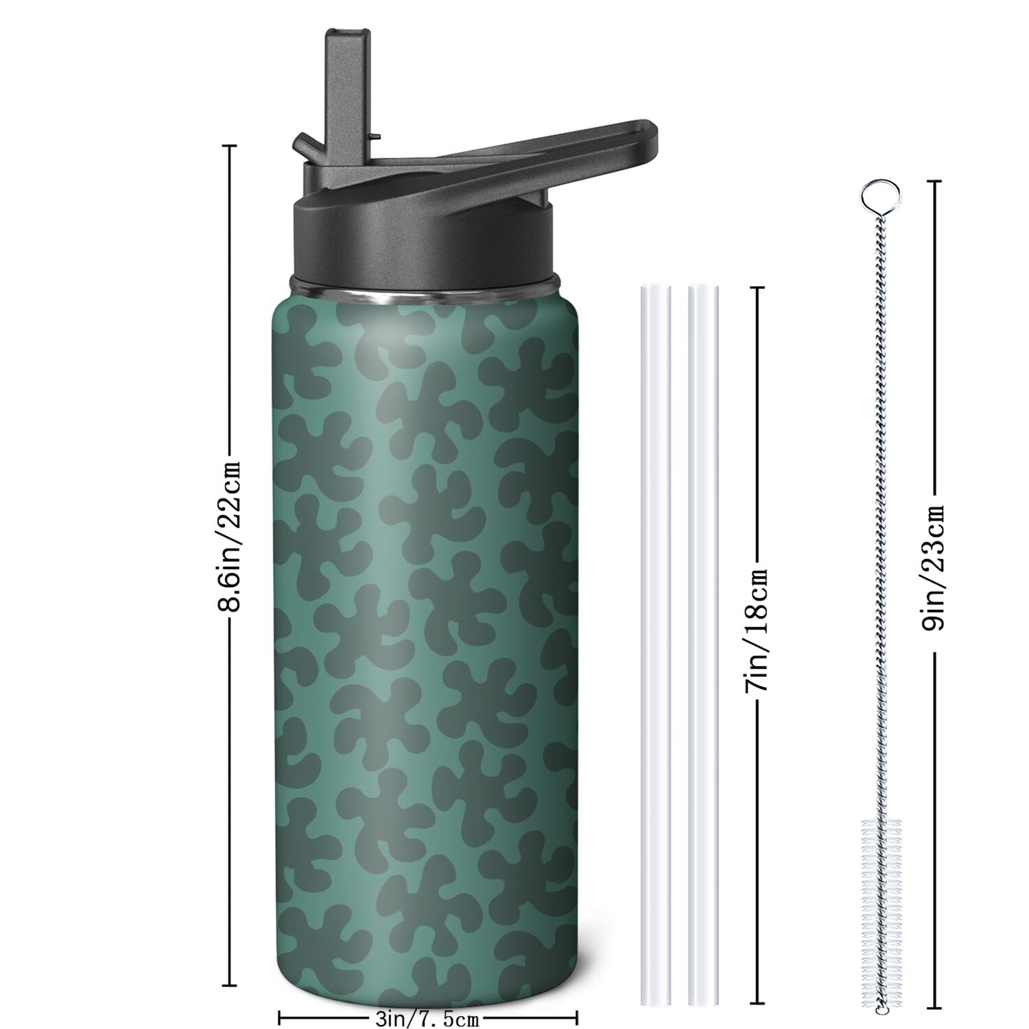 Camouflage Insulated Stainless Steel Water Bottle with Straw & Cleaning Brush – 18/32/40 Oz | Leakproof, BPA-Free, 304 Stainless Steel, Wide Mouth, Travel Mug for Car, Gym, Office