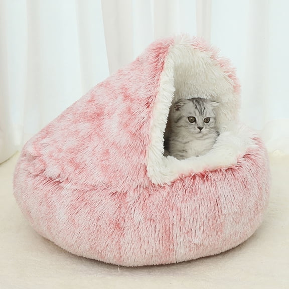 Calming Dog Beds & Cat Cave Bed with Hooded Cover,Removable Washable Round Beds for Small Medium Pets,Anti-Slip Faux Fur Fluffy Coved Bed for Improved Sleep,Fits up to 15/25 lbs