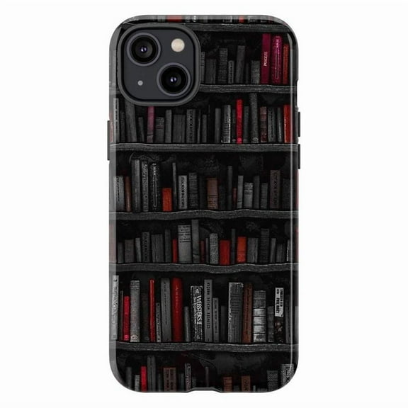 Dark Bookshelf Aesthetic Halloween Phone Case for iPhone 16 15 14 13 12 11 Pro Plus Mini – Gothic Book Lover Gift Phone Cover