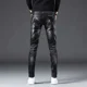 thumbnail image 4 of Pantalones vaqueros para hombre, rotos, rotos, con estampado, ajustados, estilo grunge, Y2k, con agujeros, ajustados, con parches, corte entallado, tallas XS, 4 of 5