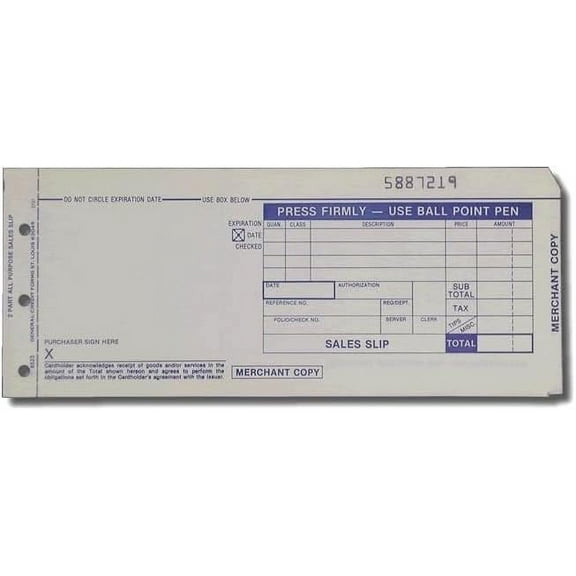 Long Credit Card Sales Slips (Pack of 100)