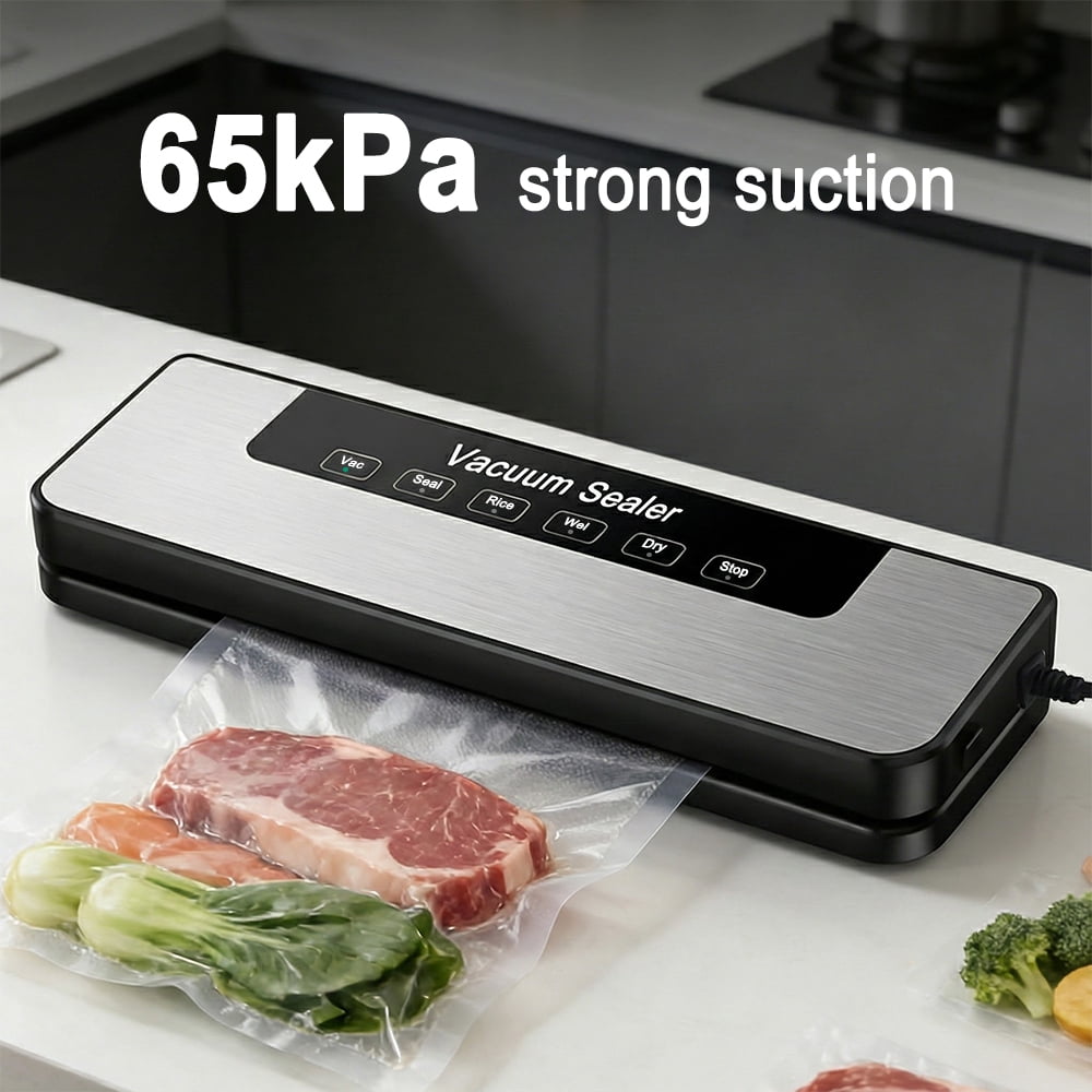 Vacuum Sealer Machine 65kPa Suction, Automatic Food Sealer with External Hose, Dry & Wet Modes, 30cm Sealing Width, Includes 50 Bags and External Hose (110V US Plug)