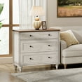 thumbnail image 2 of TV Stand with 3 Drawers, Wooden Mid-Century Modern TV Console Cabinet, Farmhouse Entertainment Center Console Table for Bedroom & Living Room, Rustic White, 2 of 9