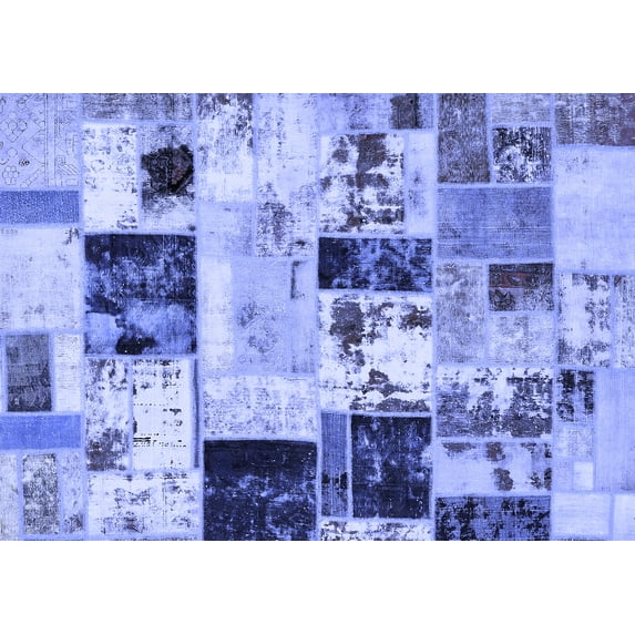 Ahgly Company Indoor Rectangle Patchwork Blue Transitional Area Rugs, 7' x 10'
