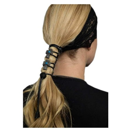 Lace Leather Wrap - Hair Gloves Women's Leather Hair Wrap With Vintage Cross & Laces, 4 in. 31452