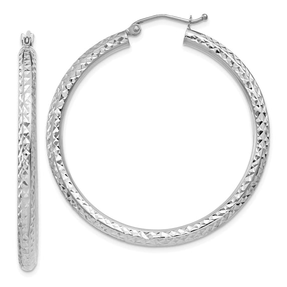 FB Jewels 10k White Gold Diamond-cut 3mm Round Hoop Earrings