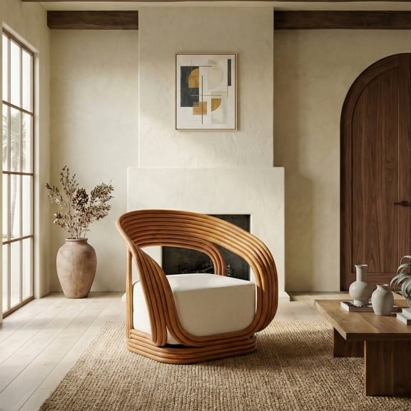 Safavieh Couture Giorno Rattan Mid-Century Accent Chair, Natural/White