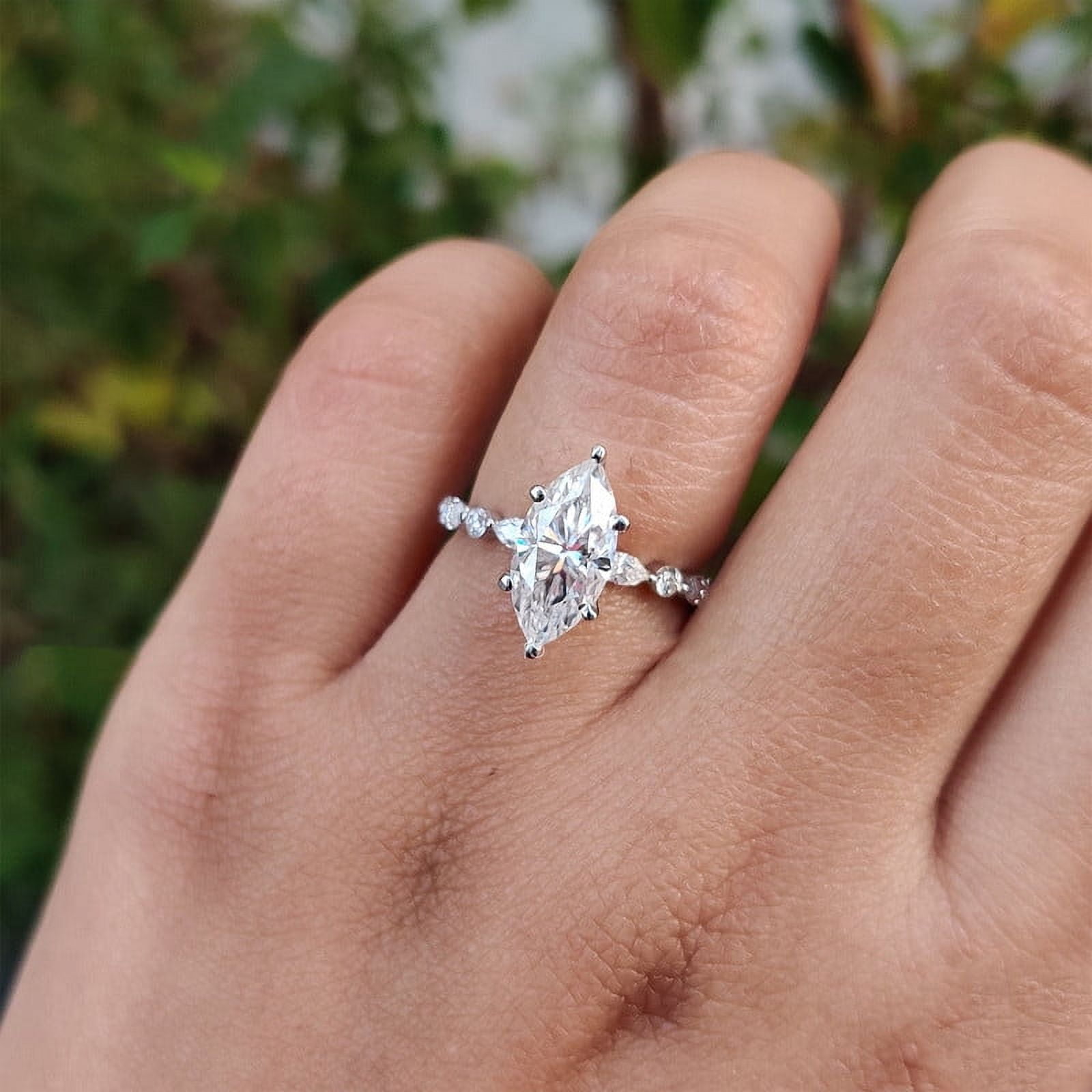 Cora Jewellery 2.75CT Marquise Moissanite Hidden Halo Engagement Ring For Women, 10K White Gold