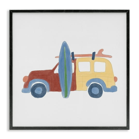 Stupell Industries Summer Beach Wagon Transportation Painting Black Framed Art Print Wall Art, 12 x 12