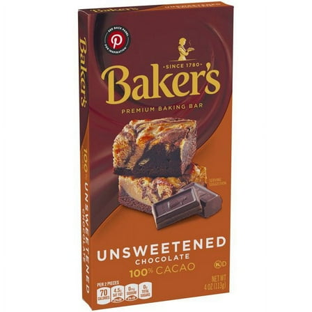 Baker's Unsweetened Chocolate Premium Baking Bar with 100 % Cacao (4 oz Box)