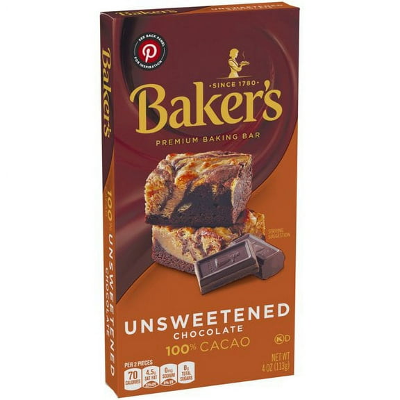 "Baker's Baking Chocolate Bar 100% Cacao Unsweetened, 4 Oz"