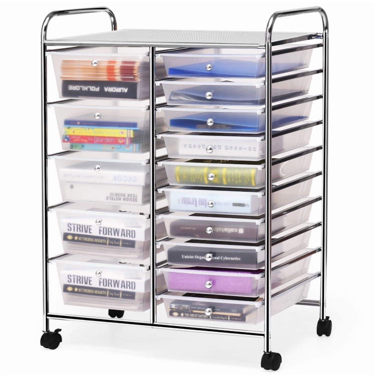 Demi Bonn 15-Drawer Utility Rolling Organizer Cart Multi-Use Storage with 4 Universal Casters, Transparent