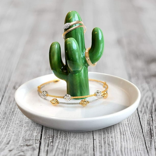 Ceramic Cactus Ring Holder Ring Dish Green White Ring Bracelet Jewelry Trinket Tray Dish Wedding Ring Earrings Diamond Ring Engagement
