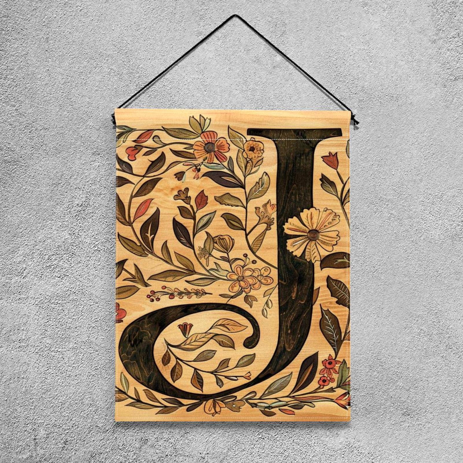 Letter J with Flowers Leaves Vintage Retro Pattern Double Sided Garden Flag Decorative Weather Resistant Yard Flag, Large DIY Vertical Flag for Farmhouse Patio Lawn, 28x40 Inch