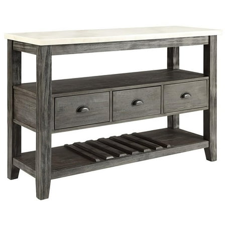 Bowery Hill Marble Top Wine Rack Server in White and Gray Oak