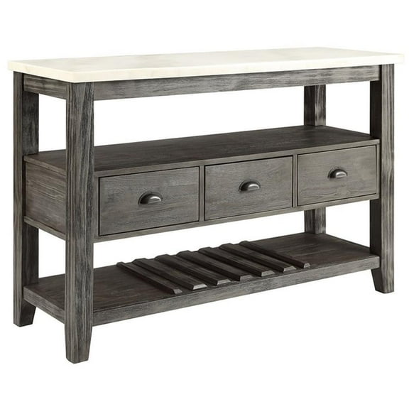 Bowery Hill Marble Top Wine Rack Server in White and Gray Oak