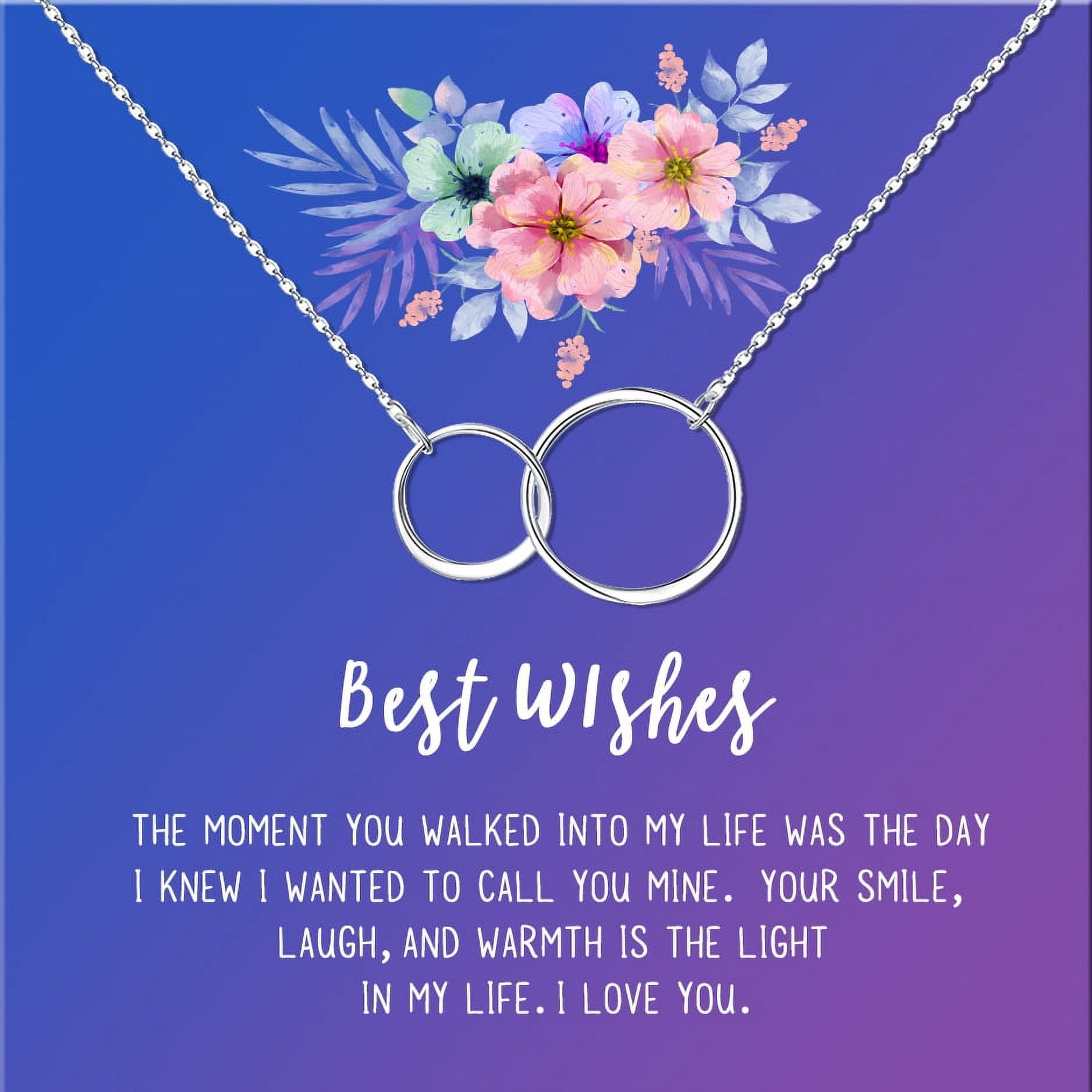 Anavia Best Wishes Gift Card High Quality Stainless Steel Fashion Necklace for Her, Girlfriend Gift, Wife Gift, Gift for Fiancee-[Silver Infinity Double Ring, Blue-Purple Gift Card]