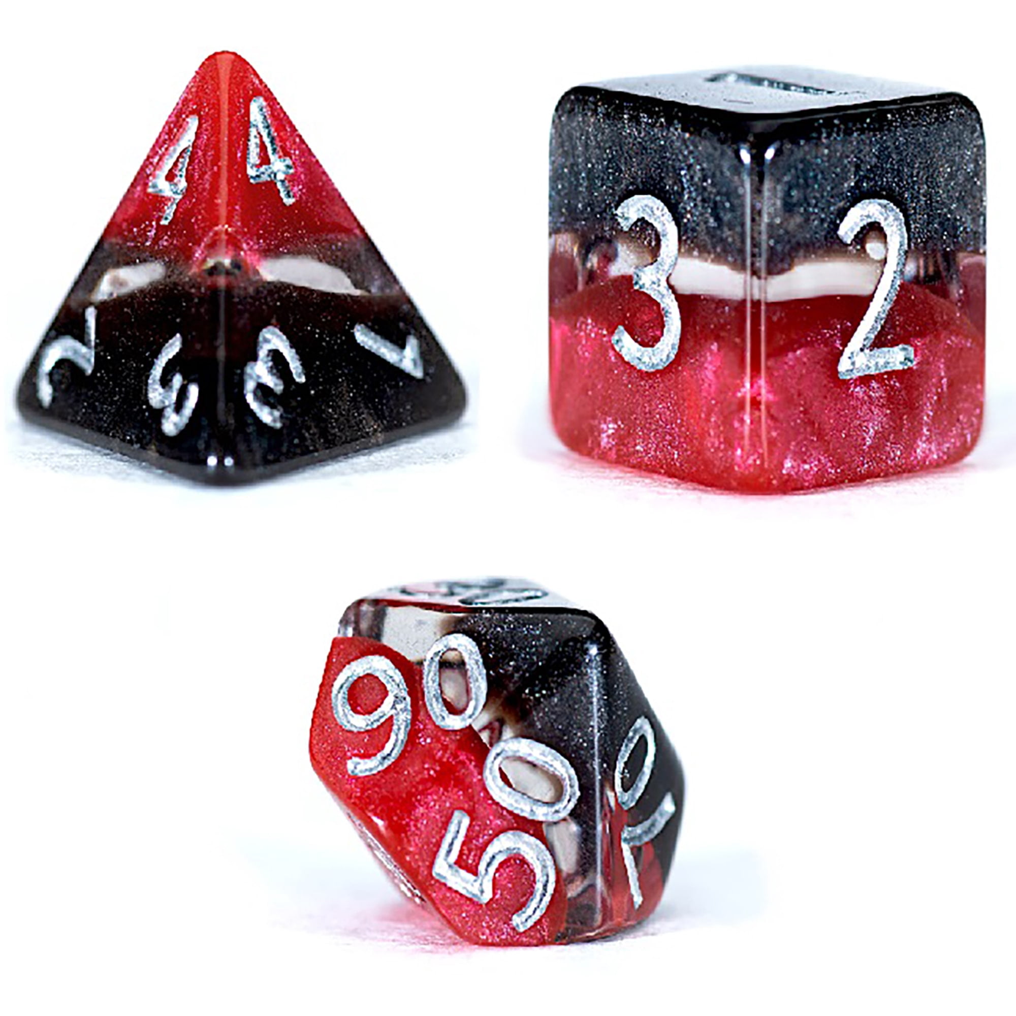 Mighty Tiny Dice: Lava Rocks - 7 pc - RPG Dice Set, Black-Clear-Red, 3-Layer Supernova Style,12mm Resin Dice