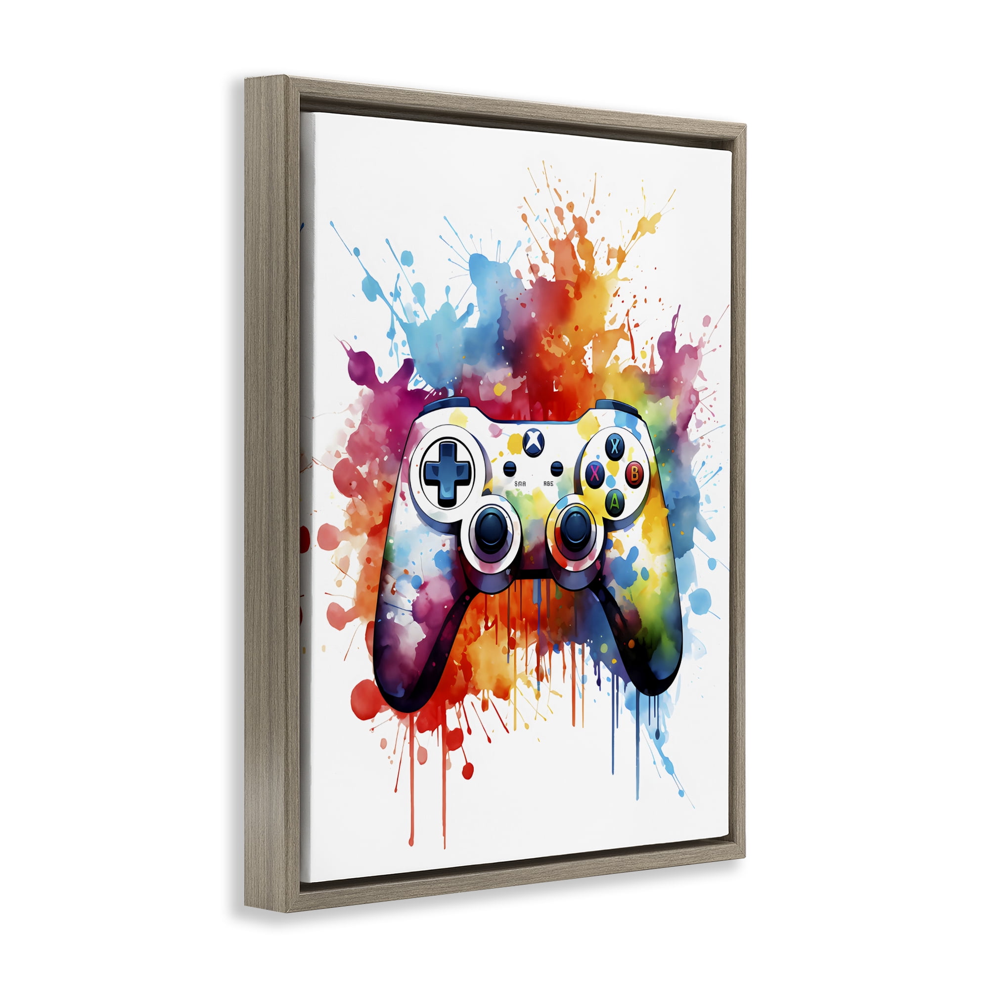 Stupell Industries Color Burst Game Controller Brown Framed Floater Canvas Wall Art, design by Creative Studio