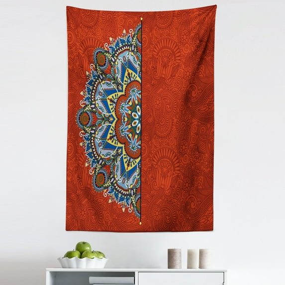 Mandala Tapestry, Ukranian Design Half Flower Pattern Swirls and Petals Image, Fabric Wall Hanging Decor for Bedroom Living Room Dorm, 5 Sizes, Burgundy White Blue, by Ambesonne