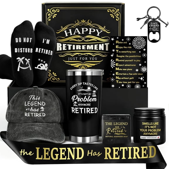9 Pcs Retirement Gifts for Men, Happy Retirement Gifts for Dad, Coworker, Teachers, Friends, Retirees, Grandpa, Boss, with 20 Oz Tumbler Retired Gift Box