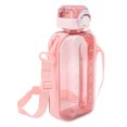 thumbnail image 3 of Botella de agua plana de 750 ml, botella de agua deportiva delgada, portátil, transparente, a prueba de fugas, con báscula y correa de transporte para viajes, gimnasio, camping, color rosa, 3 of 5