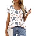 thumbnail image 1 of CHOK Womens Tops Summer Double Ruffle Short Sleeve V-Neck Casual Blouses  Colorful Leaves-L(US 12-14), 1 of 5