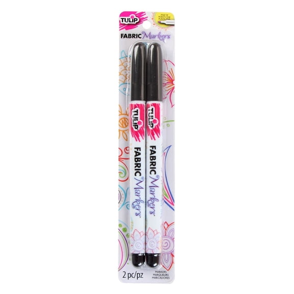 Tulip Permanent Fabric Markers Black 2-Pack - Fine Tip, Minimal Bleed & Fast Drying - Quality for T-shirts, Clothes, Shoes, Bags & Other Fabric Materials