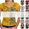 thumbnail image 3 of Women Y2K Grunge Vintage Graphic Tees V-Neck Short Sleeve Slim Fit T-Shirt Emo Clothes for Teen Young Girls 2000s Streetwear Black Size S, 3 of 9