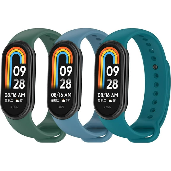 KOMI 3 Pack Replacement Soft & Flexible Silicone Watch Bands Compatible with Xiaomi Mi Band 8 & Band 8 NFC Smartwatch Adjustable Strap Sport Wristband Bracelet for Women Men