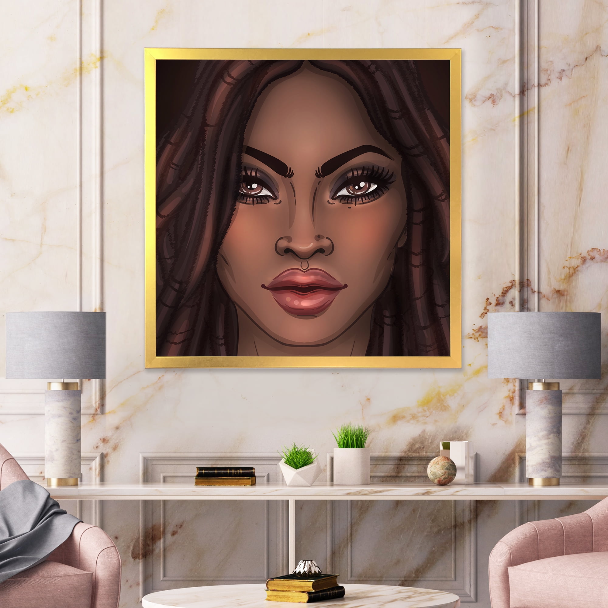 Designart 'Portrait of Afro American Woman I' Modern Framed Art Print