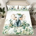 thumbnail image 2 of Feelyou Cute Elephant Animal Queen Sheet Sets for Kids, Kawaii Jungle Wildlife Flat Sheet, Green Leaf Plant Queen Fitted Sheet, Ultra Soft Bedroom Decor, 4 Pieces, 2 of 7