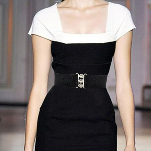 Sharplace Women Elastic Waist Belt Buckles Belt Fashion 27inchx2inch Dress Belt Waistband for Street Birthday Gift Jeans Shopping Pants Black