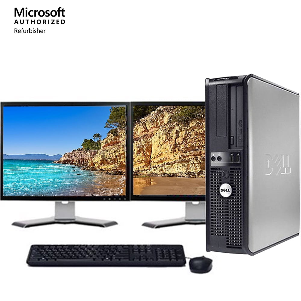 Restored Dell Optiplex Dual Monitor Desktop Computer with Intel   Processor 4GB RAM 250GB HD 300Mps Wifi DVD Windows 10 and 2x 17