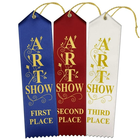 RibbonsNow Art Show Award Ribbons 1st - 2nd - 3rd Place, 75 Total Ribbons - 25 Each Place with Card & String