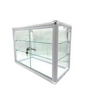 Only Hangers Elegant White Aluminum Display Table Top Tempered Glass Showcase with LED Lights