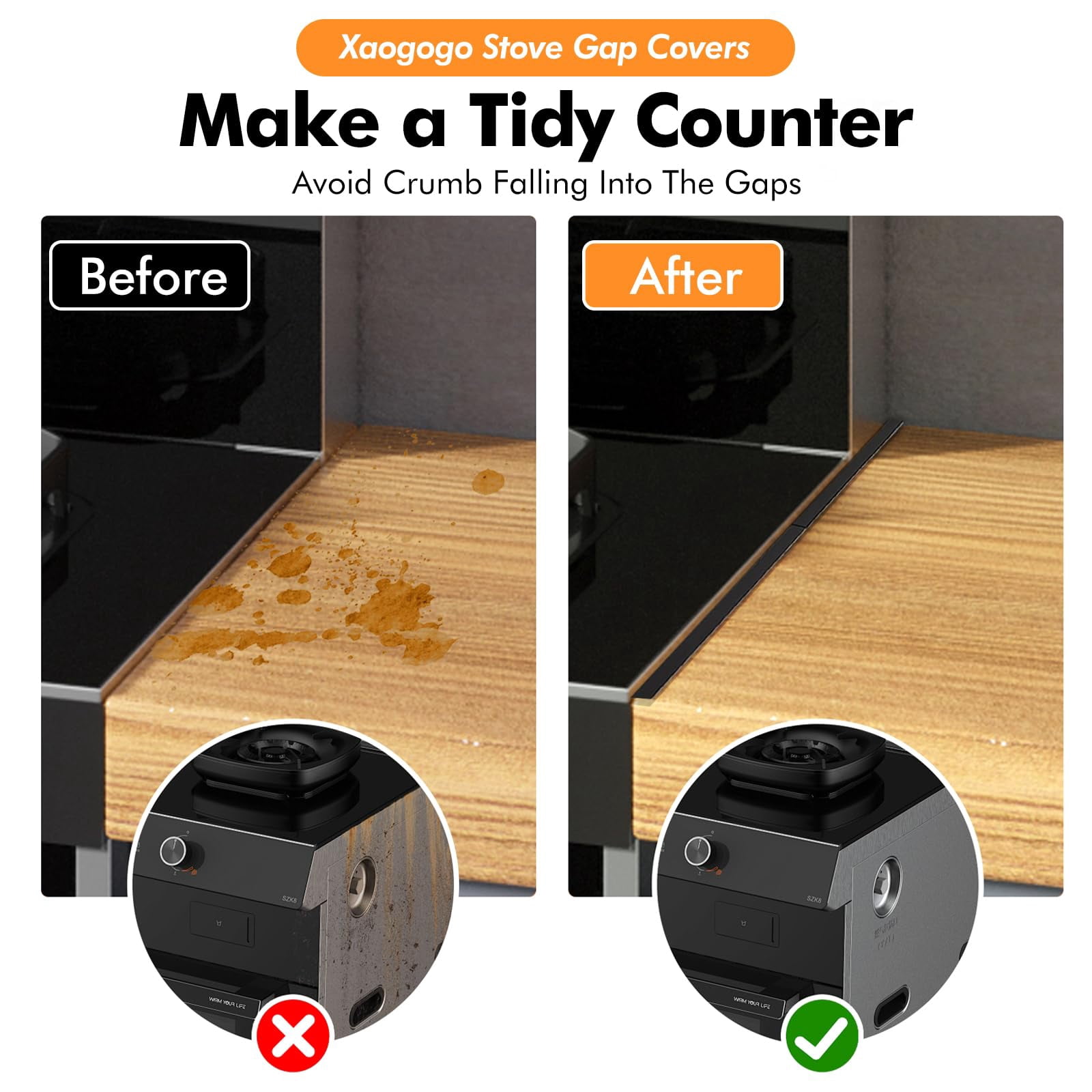 USIONE Stainless Steel Stove Gap Covers,Stove Gap Filler, Range Trim Kit, Stove Gap Guards, Heat Resistant and Easy to Clean, Easy Retractable Length 13.8" to 27.5", Width 0.79",Black(2PCS)