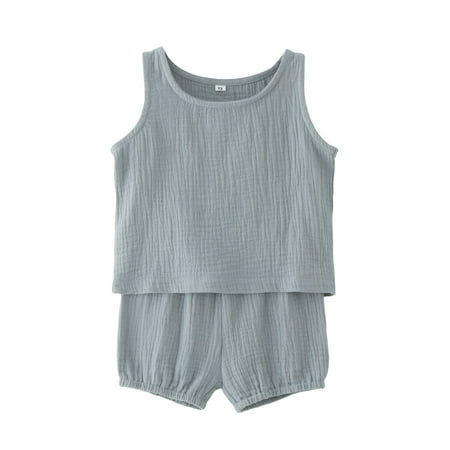 

Kids Outfits Summer Round Neck Sleeveless Solid Color Shorts 2Pcs Fashion Sets for Kids