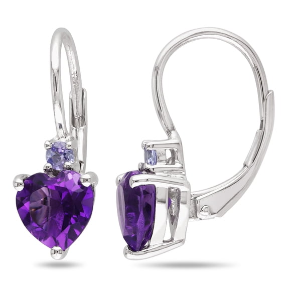 Everly Women's 2 5/8ct TGW African-Amethyst and Tanzanite Sterling Silver Heart Leverback Earrings