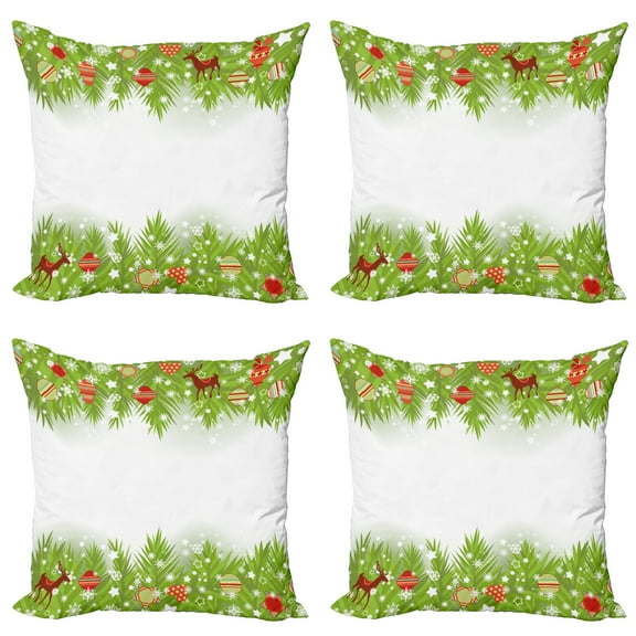Ambesonne Christmas Throw Pillow Cover 4 Pack, Coniferous Noel Tree, 20", Multicolor