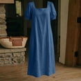 thumbnail image 5 of fheaev Women's Square Neck Short Sleeve Fit Flare Midi Dress with Pockets Solid for Everyday Navy L, 5 of 9
