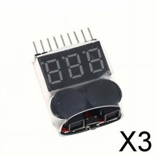 3x 1-8S Módulo de Prueba de Batería Lipo Piezas de Repuesto RC 2 en 1 Zumbador de Alarma de Advertencia Fácil de Usar Alarma de Batería Lipo RC Detecc 3 piezas