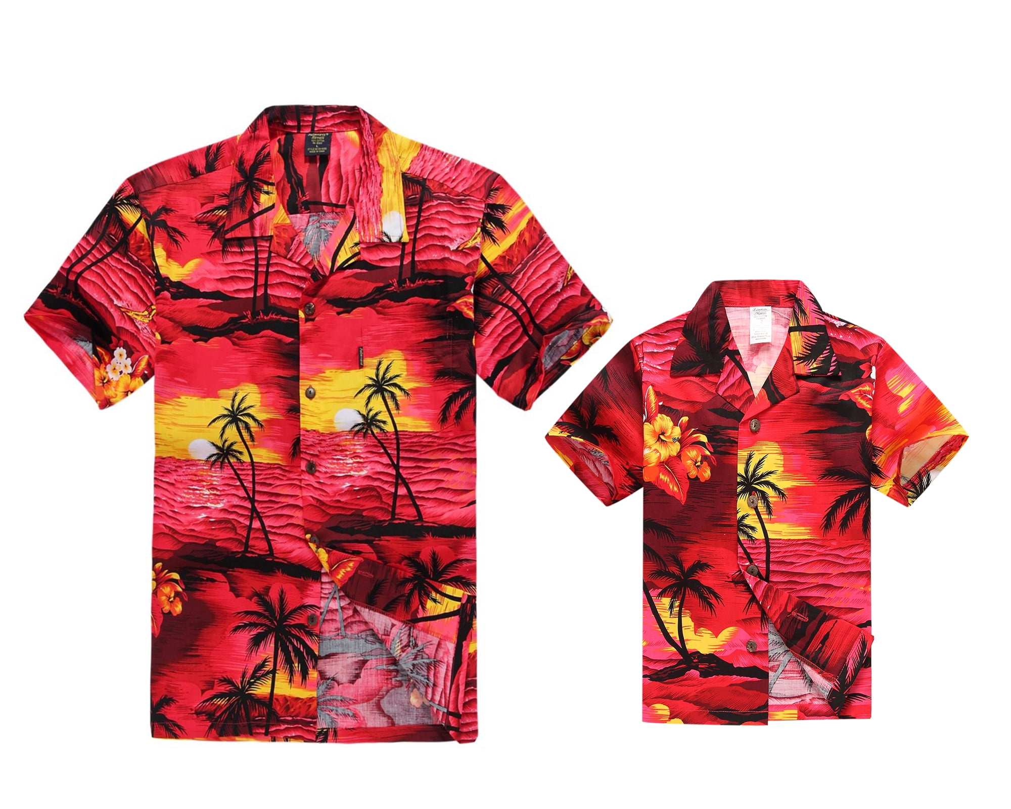 Matching Father Son Hawaiian Luau Outfit Men Shirt Boy Shirt Red Sunset