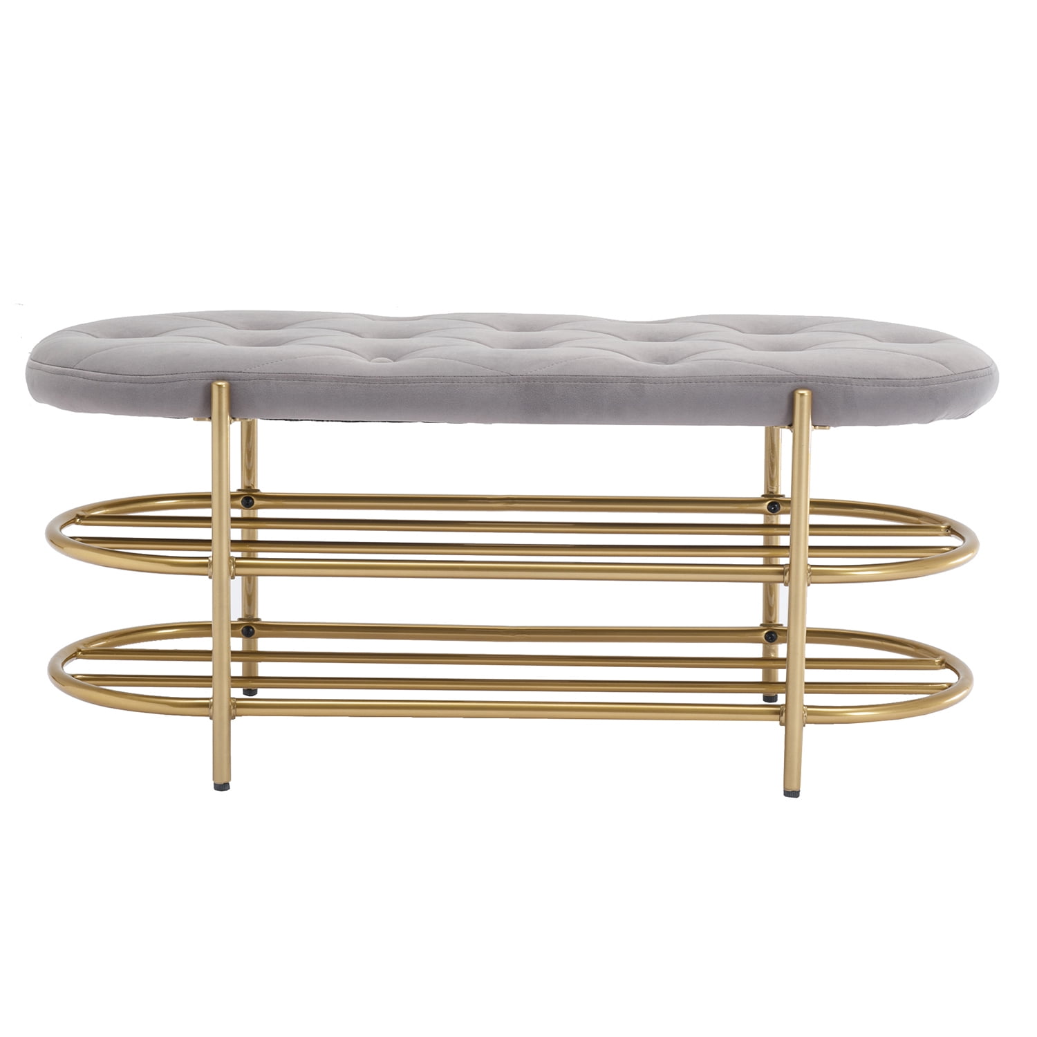 Kadyn Upholstered Velvet Beach, End of Bed Bench with 2 Shelf, Storage Beach for Living Room, Entrance, Grey
